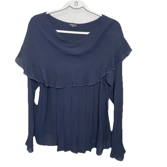 CHANEL Navy Blue Ruffle Blouse - Picture 1 of 12